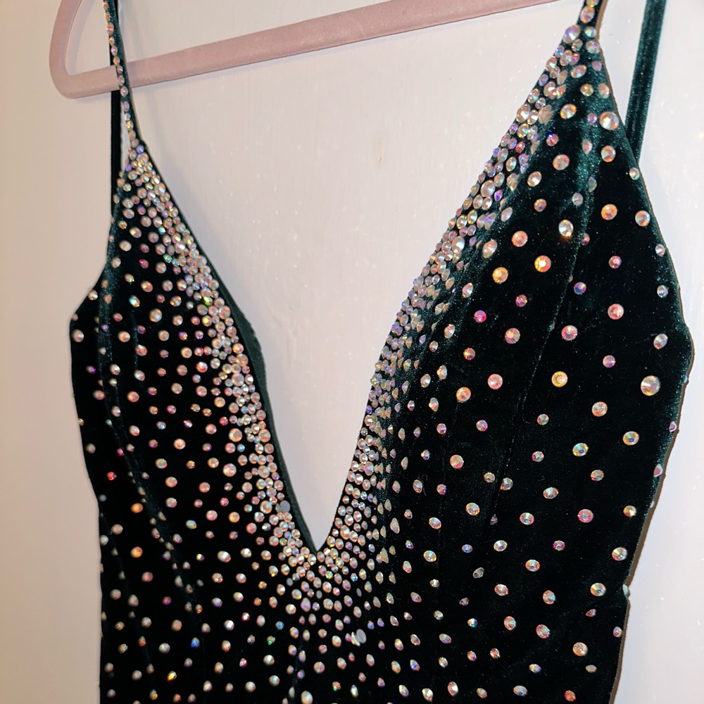 Jovani Velvet Green Cocktail Dress - Picture 3 of 6